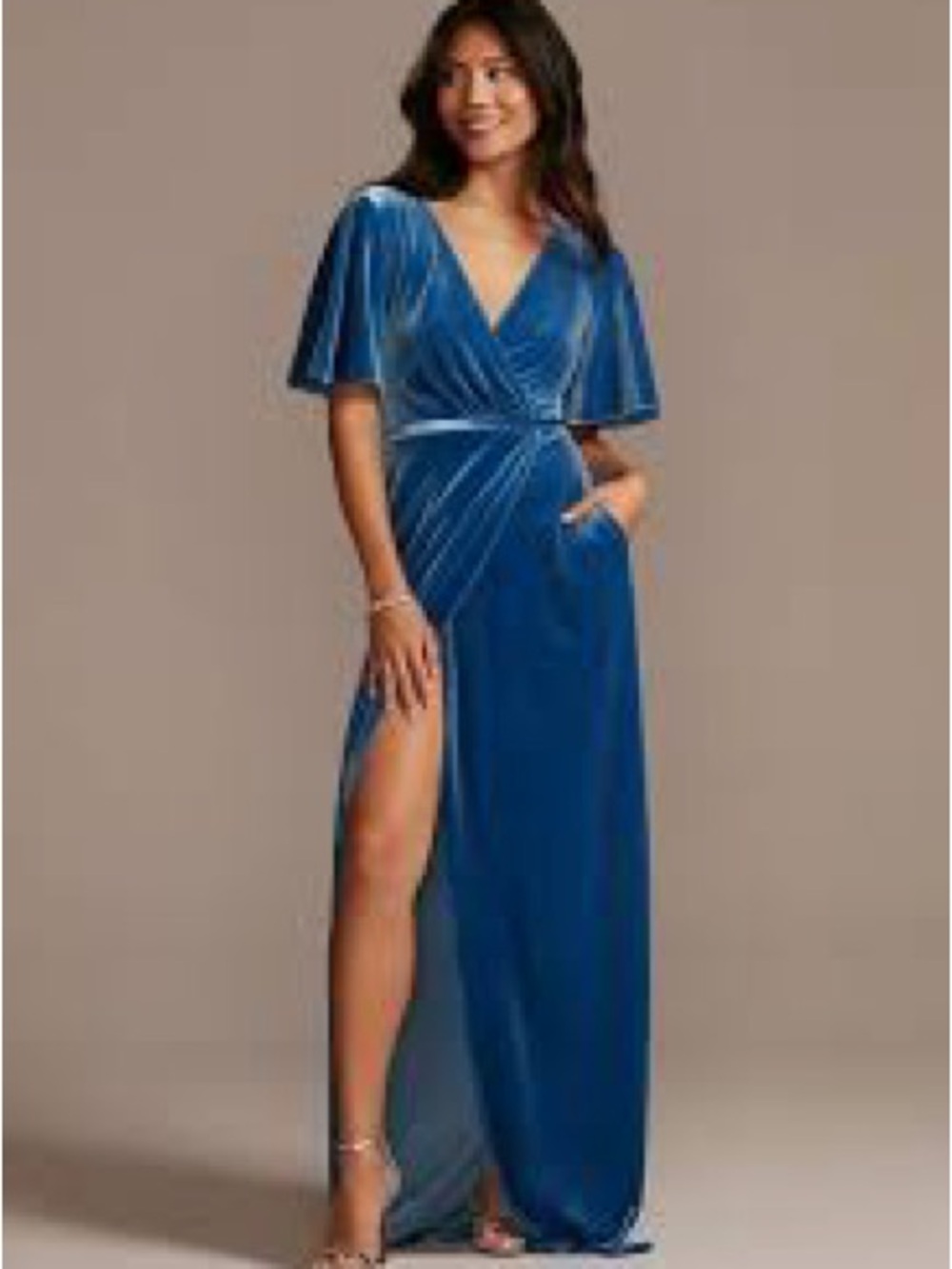 Sapphire Velvet Wrap Maxi Dress with Side Slit